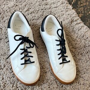 White and Black Lace-Up Sneakers